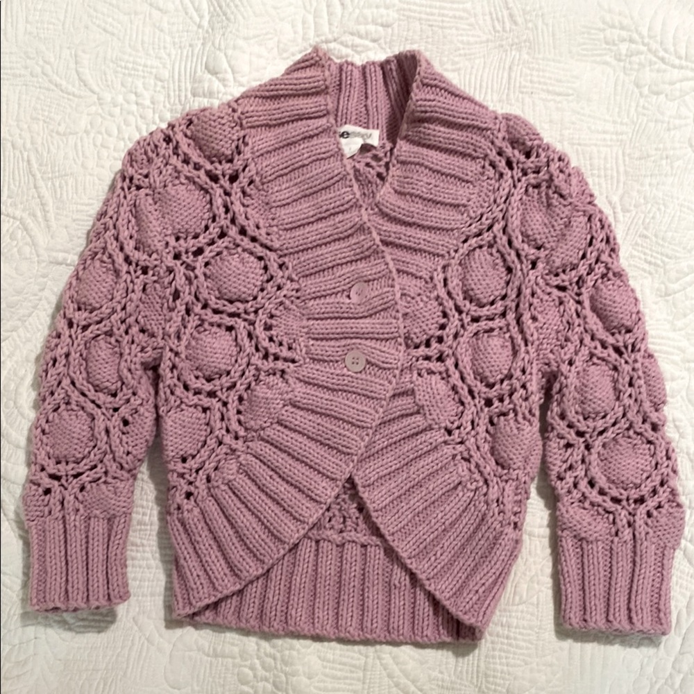 Tse Say Pink Scalloped Cotton Knit Bolero cardigan sweater
